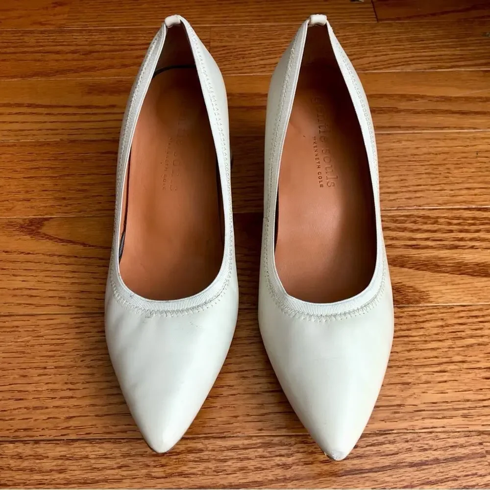 Gentle Souls by Kenneth Cole Dionne Pointed Toe Pumps White Stone Women's 7.5M